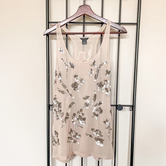 Club Monaco 100% Silk Sheer Sequin Top Sz L - Picture 1 of 7